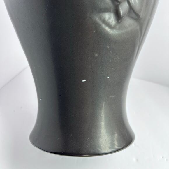 Large Haeger Floor Vase Matte Black Embossed Flowers 13” 7101 - Picture 7 of 9